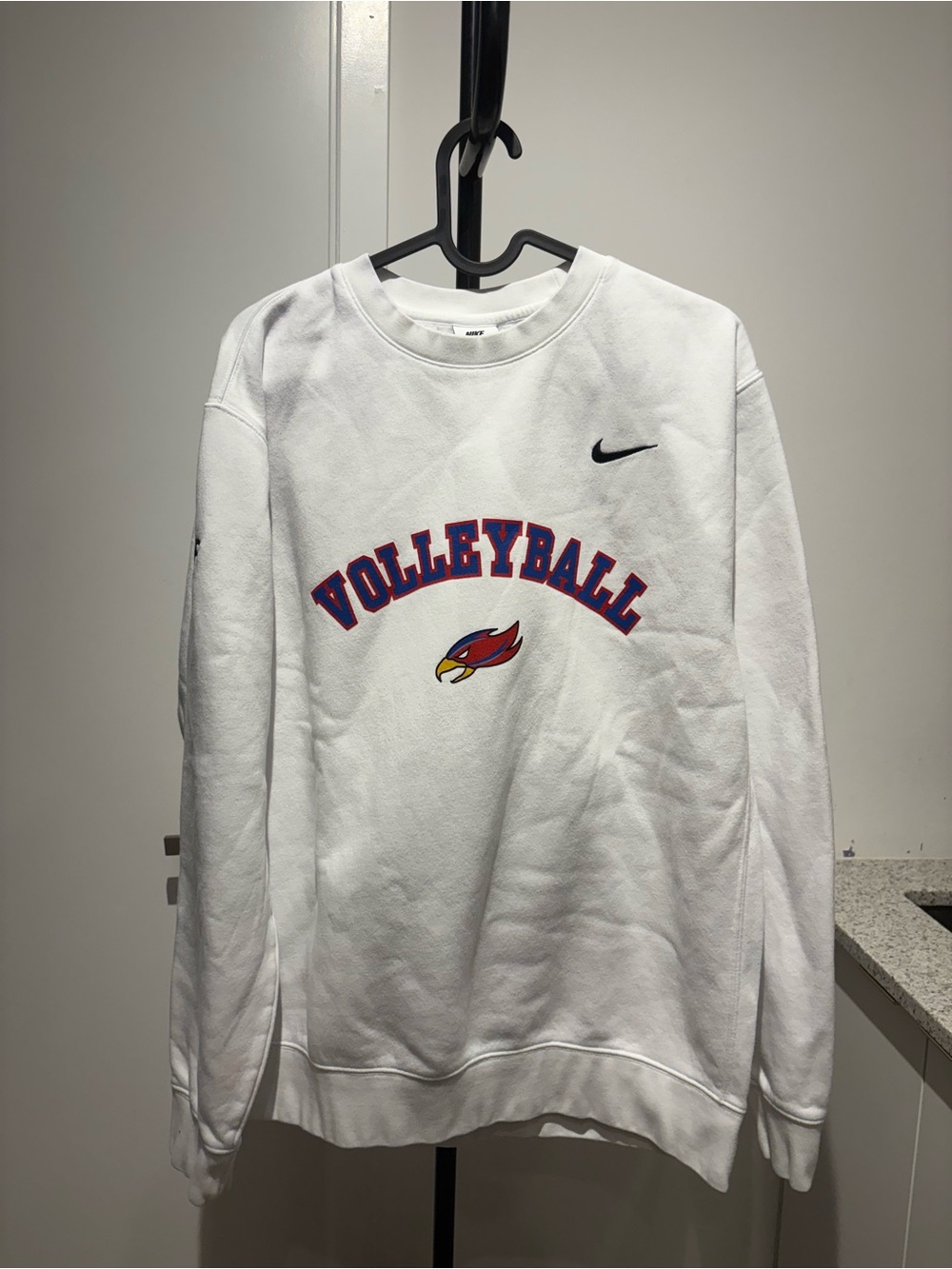 Nike White Crewneck Sweatshirt with Red & Blue Volleyball Graphic
